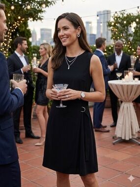 Sam Edelman Black Sleeveless A-Line Mini Dress with D-Ring Detail and Side Pleat